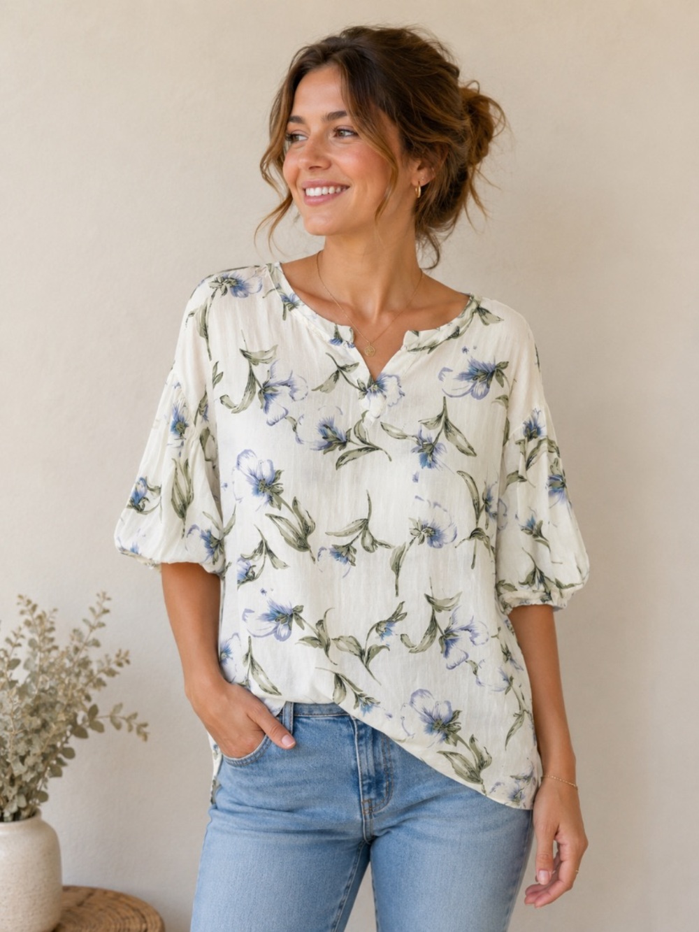 Cellabie Cotton blend lightweight floral cottage core breathable prairie top